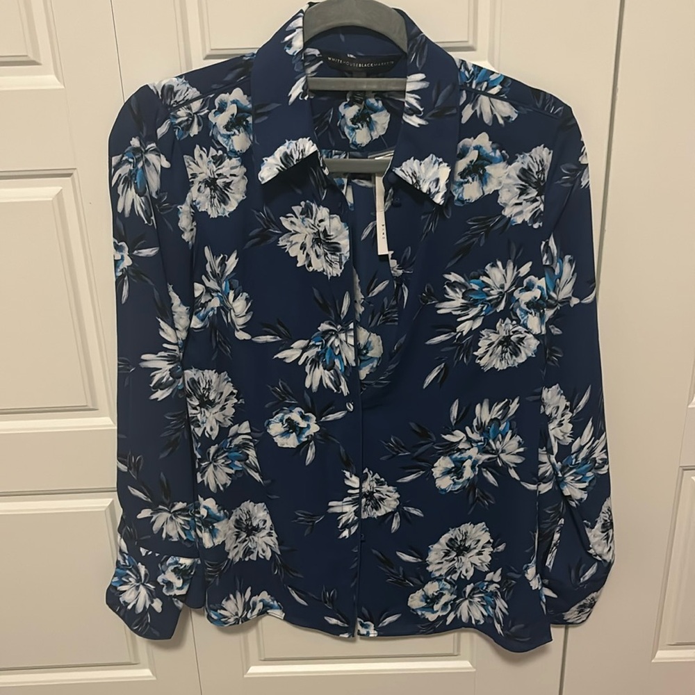 Navy blue floral White House Black Market blouse